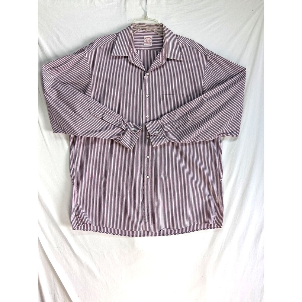 Brooks Brothers Dress Shirt Mens XL Purple Stripe Non Iron Cotton Button Up Work